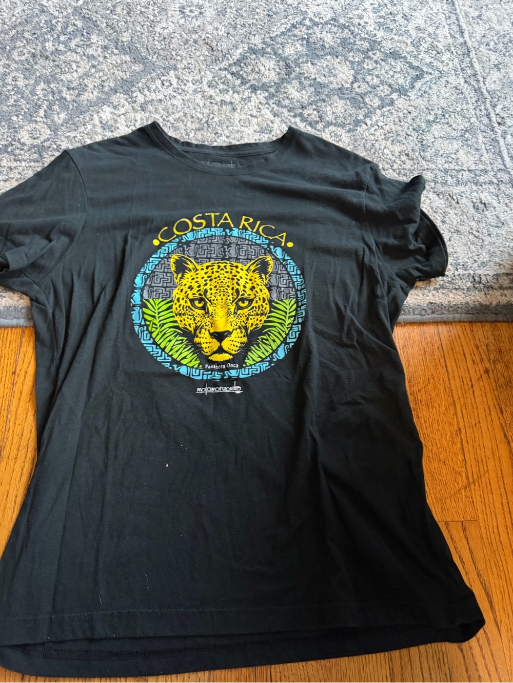 Costa Rica Black Kids Graphic Tee with Leopard Motif